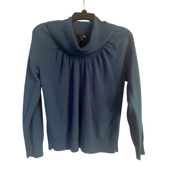 GUC Vintage 1980s East 5th Turquoise Cowl Neck Sweater Size Petite Medium - Picture 1 of 5